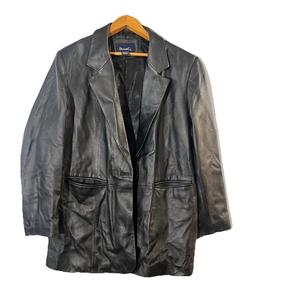 Women's DENIM & CO. Black 100% Leather Button Jacket Size XL